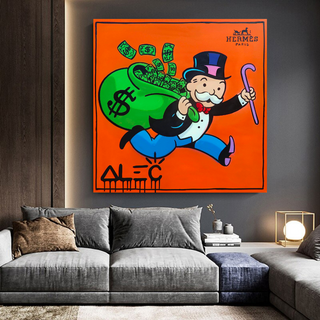 Hermes Money Bags - Mr Monopoly Canvas Wall Art-Wall Posters