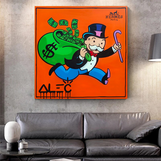 Hermes Money Bags - Mr Monopoly Canvas Wall Art-Wall Posters
