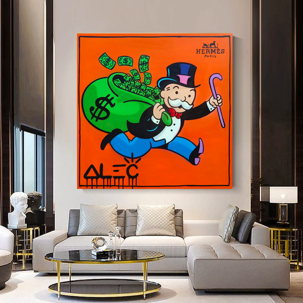 Hermes Money Bags Mr Monopoly Canvas Wall Art Wall Posters