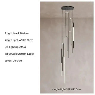 Hooked Bars Linear Staircase Chandelier Lighting-Staircase Chandeliers