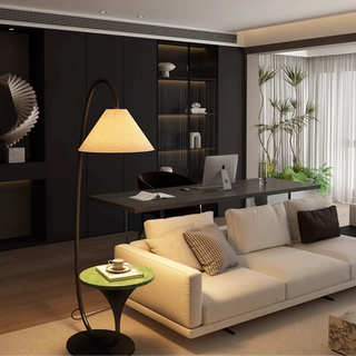 Italian Art Arch Floor Lamp with Built-In Side Table – Sculptural Lighting Piece