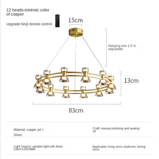 Italian Copper - Glass Ribbon Chandelier-Chandeliers