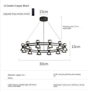 Italian Copper - Glass Ribbon Chandelier-Chandeliers