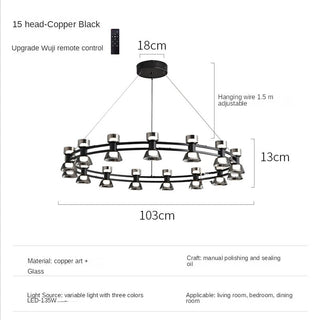 Italian Copper - Glass Ribbon Chandelier-Chandeliers