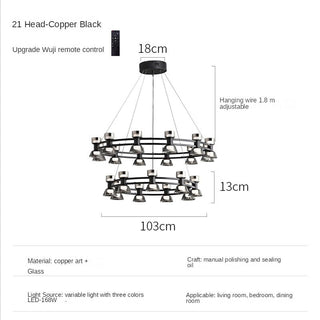 Italian Copper - Glass Ribbon Chandelier-Chandeliers