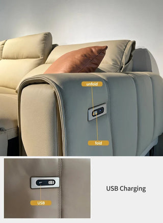 Italian Leather Sectional Sofa Set with Recliner-Sofa Set