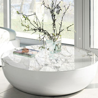 Italian Minimalist Round White Marble Coffee Table-GraffitiWallArt