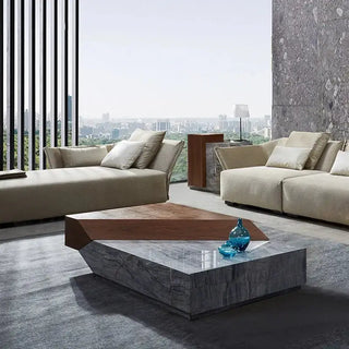 Italian Style Luxury Marble & Wood Coffee Table-Coffee Table