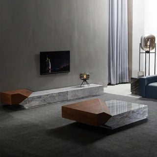 Italian Style Luxury Marble & Wood Coffee Table-Coffee Table