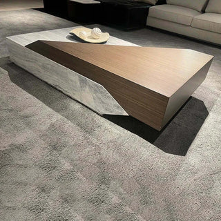 Italian Style Luxury Marble & Wood Coffee Table-Coffee Table
