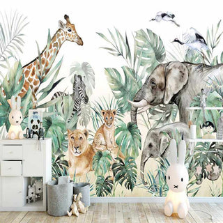 Jungle Friends Gathering Wallpaper Mural-Kids Room Wallpaper
