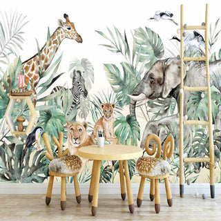 Jungle Friends Gathering Wallpaper Mural-Kids Room Wallpaper