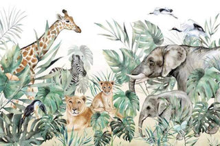 Jungle Friends Gathering Wallpaper Mural-Kids Room Wallpaper