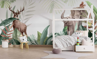 Jungle Safari Theme Kids Room Wallpaper Mural-Flower & Leaf Wallpaper