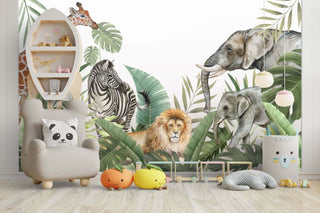 Jungle Safari Wallpaper Mural - Vibrant Wildlife Wall Decor-Kids Room Wallpaper