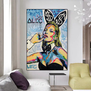 Kate Moss Bunny Canvas Painting - Pop Art by Alec Monopoly-Kate Moss Art