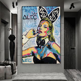 Kate Moss Bunny Canvas Painting - Pop Art by Alec Monopoly-Kate Moss Art