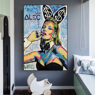 Kate Moss Bunny Canvas Painting - Pop Art by Alec Monopoly-Kate Moss Art