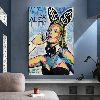 Kate Moss Bunny Canvas Painting - Pop Art by Alec Monopoly-Kate Moss Art