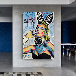 Kate Moss Bunny Canvas Painting - Pop Art by Alec Monopoly-Kate Moss Art