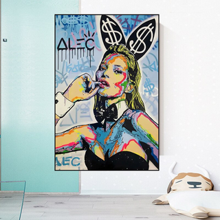 Kate Moss Bunny Canvas Painting - Pop Art by Alec Monopoly-Kate Moss Art