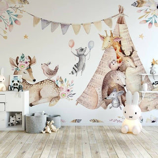Kids Nursery Wallpaper: Woodland Camping Adventure-Kids Room Wallpaper