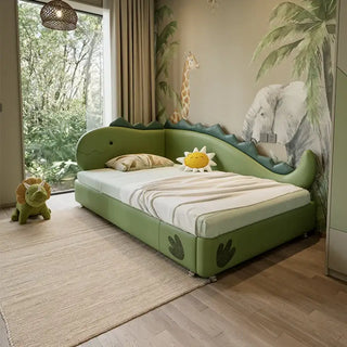 Kids Room Dino Bed with Storage – Solid Wood Frame PVC Finish-Kids Furniture