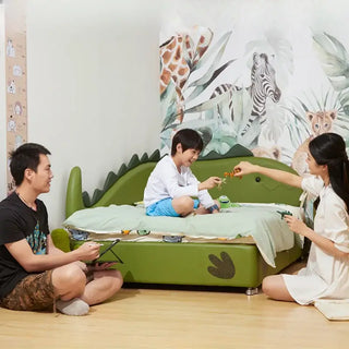 Kids Room Dino Bed with Storage – Solid Wood Frame PVC Finish-Kids Furniture