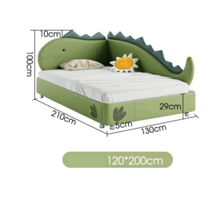 Kids Room Dino Bed with Storage – Solid Wood Frame PVC Finish-Kids Furniture