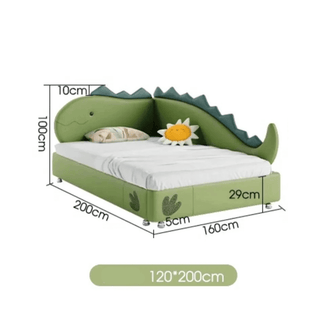 Kids Room Dino Bed with Storage – Solid Wood Frame PVC Finish-Kids Furniture