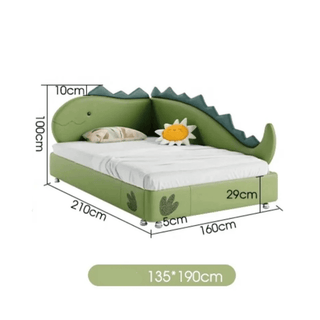 Kids Room Dino Bed with Storage – Solid Wood Frame PVC Finish-Kids Furniture