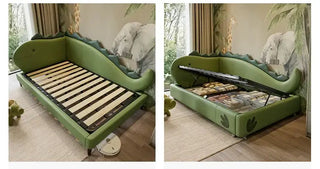 Kids Room Dino Bed with Storage – Solid Wood Frame PVC Finish-Kids Furniture