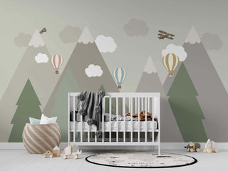 Kids Room Wallpaper Mural: Snow Alps and Planes-Kids Room Wallpaper