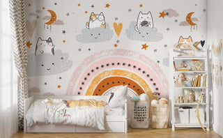 Kitty on Clouds - Girls Room Wallpaper Mural-Kids Room Wallpaper