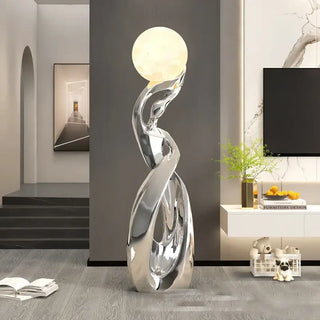 Lady of Globe Artistic Floor Lamp – Iron Body, Self-Contained Installation-Lamps