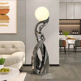 Lady of Globe Artistic Floor Lamp – Iron Body, Self-Contained Installation-Lamps