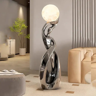 Lady of Globe Artistic Floor Lamp – Iron Body, Self-Contained Installation-Lamps