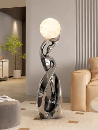 Lady of Globe Artistic Floor Lamp – Iron Body, Self-Contained Installation-Lamps
