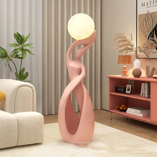 Lady of Globe Artistic Floor Lamp – Iron Body, Self-Contained Installation-Lamps