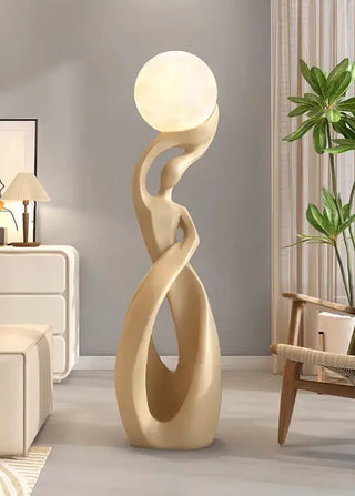 Lady of Globe Artistic Floor Lamp – Iron Body, Self-Contained Installation-Lamps
