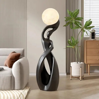 Lady of Globe Artistic Floor Lamp – Iron Body, Self-Contained Installation-Lamps
