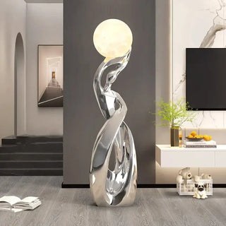 Lady of Globe Artistic Floor Lamp – Iron Body, Self-Contained Installation-Lamps