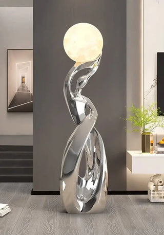 Lady of Globe Artistic Floor Lamp – Iron Body, Self-Contained Installation-Lamps