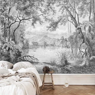 Lake View Sketch Wallpaper - Perfect Serene Atmosphere-Trees Wallpaper