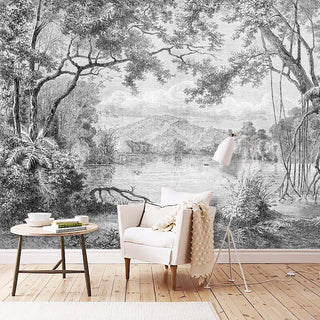 Lake View Sketch Wallpaper - Perfect Serene Atmosphere-Trees Wallpaper