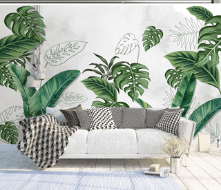 Large Green Leaves - Tropical Wallpaper Murals-Flower & Leaf Wallpaper