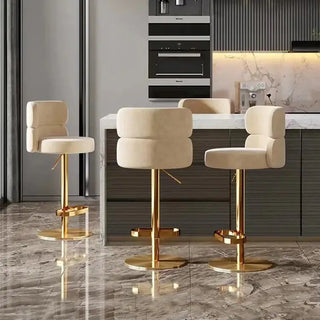 Leather Bar Chair Stool Gold Frame Swivel Chair-Bar Stools