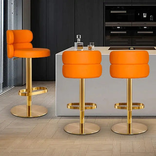 Leather Bar Chair Stool Gold Frame Swivel Chair-Bar Stools
