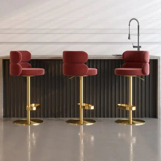 Leather Bar Chair Stool Gold Frame Swivel Chair-Bar Stools