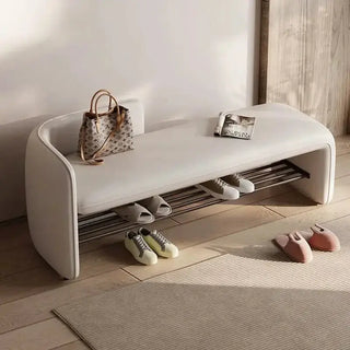 Leather Shoe Changing Stool with Iron Base – Stylish, Durable & Customizable-Benches